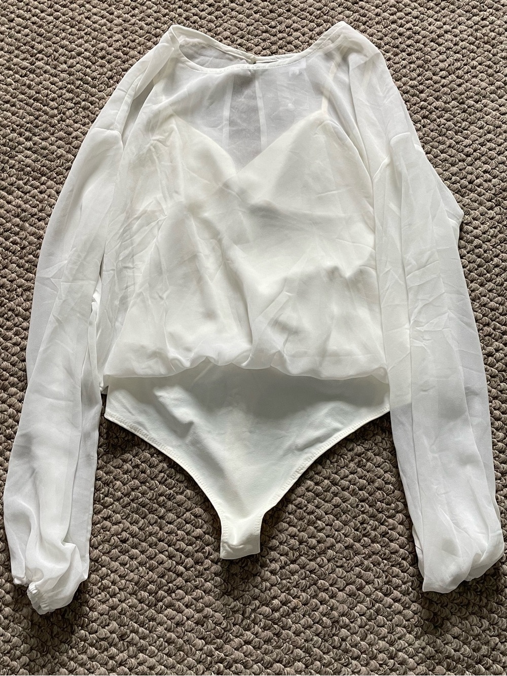 NWT Le Lis White Sheer Long-Sleeve Bodysuit